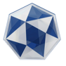 Icône d'un polygone bleu et blanc avec des motifs géométriques.