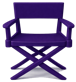 Chaise de réalisateur violette avec accoudoirs et pieds croisés.