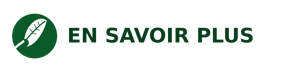 Icône de plume blanche dans un cercle vert à gauche, texte "EN SAVOIR PLUS" en vert à droite.